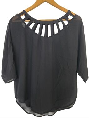 Maurices Black Sheer Blouse Small Cutout Neckline Strappy Detail Top Chic Night